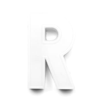 Magnetic uppercase letter R of the British alphabet in black and white
