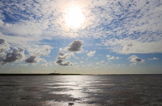 The Wadden Sea National Park near the Peninsula Nordstrand, Germany, Europe