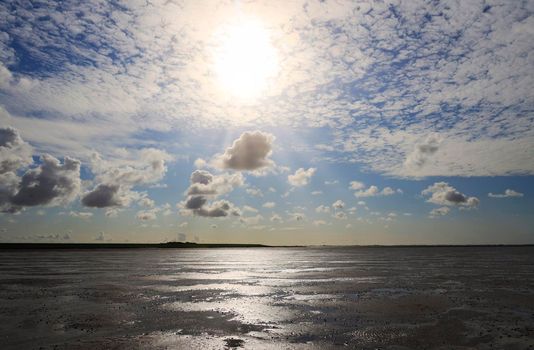 The Wadden Sea National Park near the Peninsula Nordstrand, Germany, Europe