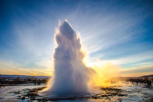 At the Geyser Strokkur in Haukadalur, Golden Circle, Iceland, Europe