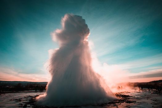 At the Geyser Strokkur in Haukadalur, Golden Circle, Iceland, Europe