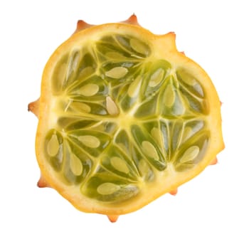 Siice of kiwano fruit isolated on a white background.