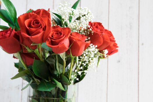 Romantic red rose bouquet for a special occasions with copy space.