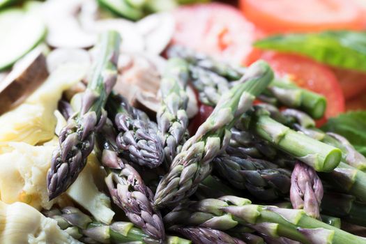 Asparagus tips ready for cooking with other ingredients