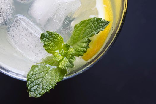 Fresh Lemon cocktail or lemonade garnished with fresh mint leaves