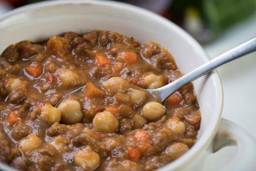 Delicious and healthy vegan Moroccan stew with chick peas and carrots.