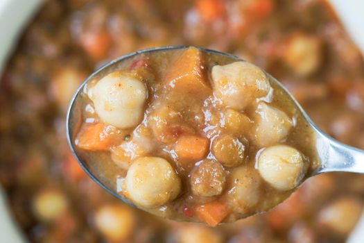 Delicious and healthy vegan Moroccan stew with chick peas and carrots.