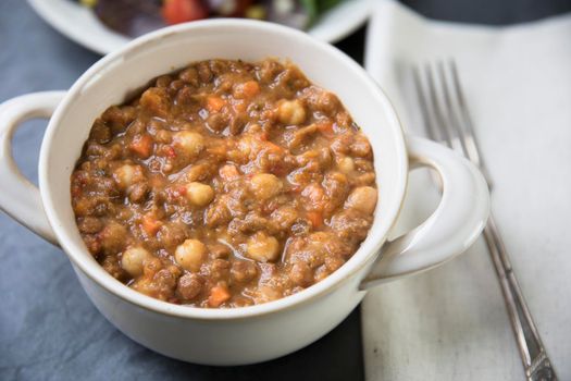 Delicious and healthy vegan Moroccan stew with chick peas and carrots.