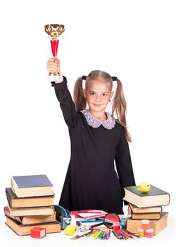 schoolgirl isolated on white background.