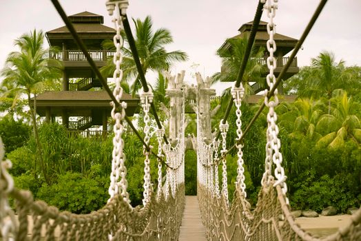 hanged rope-way leading to the observation towers at the famous Sentosa island in Singapore