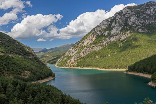 Huge reservoir in the Spanish Pyrenees, on the border of Catalonia and Aragon. Panta d Escalas (Swamp of Stairs)