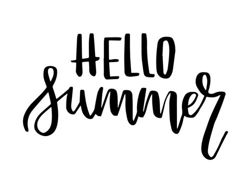 Hello summer quote. Handwritten lettering banner. Travel vector concept