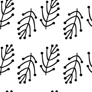 Floral hand drawn doodle seamless pattern. Vector monochrome repeating print for textile design.