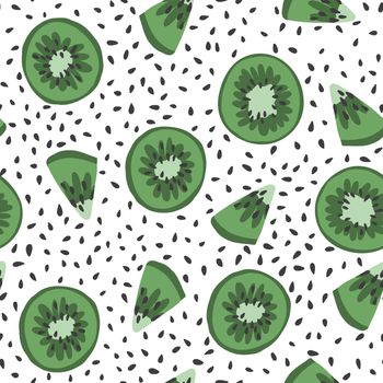 Kiwi slice with seeds print. Seamless pattern with kiwi fruits collection