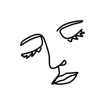 Continuous line face. Woman linear logo. Vector minimalist simple abstract portrait in boho style.