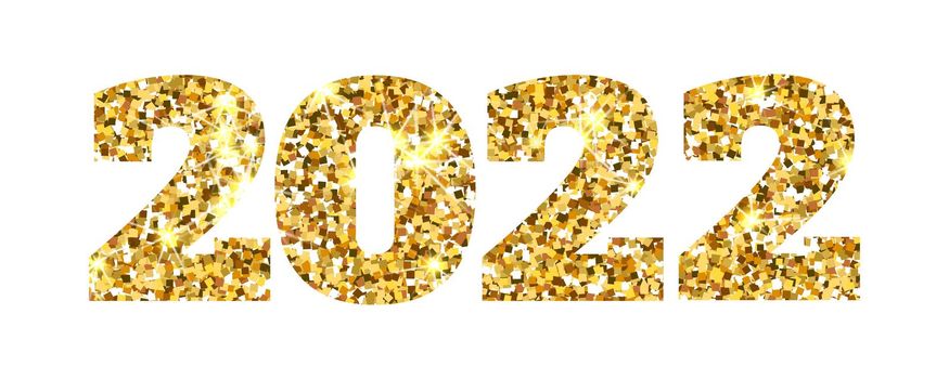 Gold shiny glitter 2022 new year. Greating card or poster golden design.