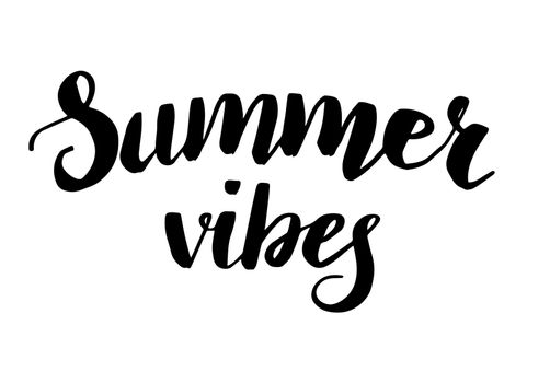 Summer vibes calligraphy text. Handwritten lettering banner. Holyday quote vector concept