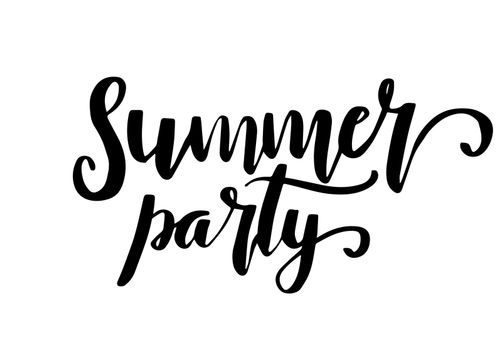 Summer party text. Black lettering quote. Summer vector disco concept.