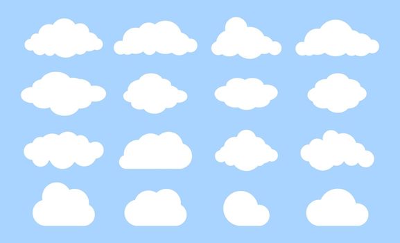 Cloud graphic shapes. Data design element. Vector cloudy bubble set isolated on blue background.