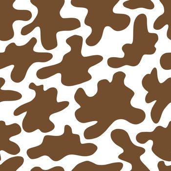 Cow seamless pattern. Brown cartoon spots. Vector moo skin print.