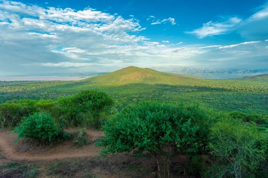 Abaya lake and Chamo Lake natural biotope divided by mountains, landscape in the Southern Nations, Nationalities, and Peoples Region of southern Ethiopia. Africa Wilderness