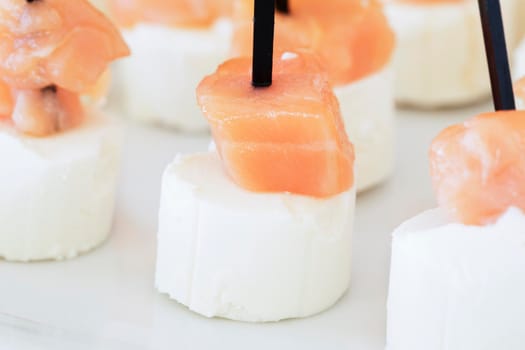 Close up of salmon and cream cheese appetizers.