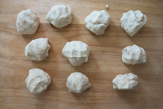 Dough balls made from harina masa flour for making corn tortillas.