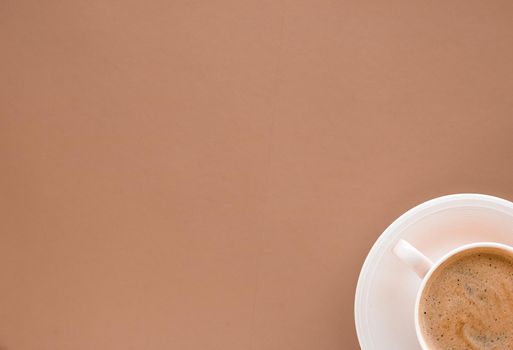 Drinks menu, italian espresso recipe and organic shop concept - Cup of hot coffee as breakfast drink, flatlay cups on beige background