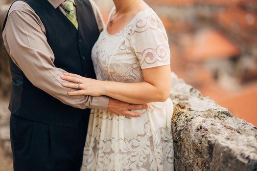 Newlyweds hug each other in Montenegro. Wedding in Montenegro.