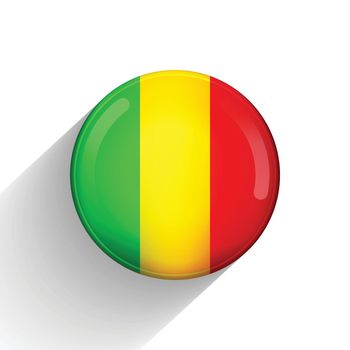 Glass light ball with flag of Mali. Round sphere, template icon. National symbol. Glossy realistic ball, 3D abstract vector illustration highlighted on a white background. Big bubble.