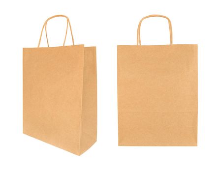 Craft shopping paper bag in two angle views. Isolated on a white background.
