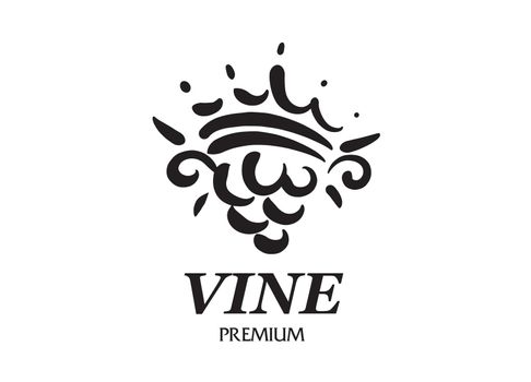 Vector logo drawn by hand. A bunch of grapes with a crown.