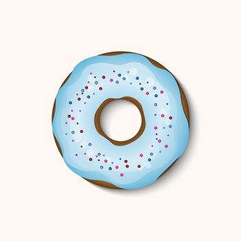 Donut with color icing and multicolored powder isolated on a white background. 3d realistic food icon. Template modern design for invitation, poster, card, fabric. Realistic vector illustration.