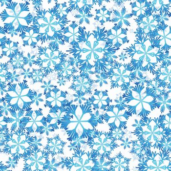 Winter seamless pattern with blue snowflakes on white background. Vector illustration for fabric, textile wallpaper, posters, gift wrapping paper. Christmas vector illustration. Falling snow.