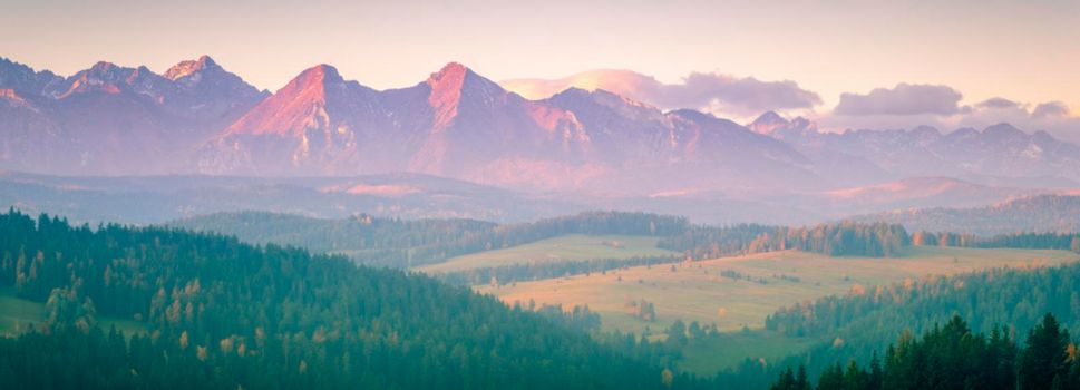 Tatra Mountains seen from Sromowce Wyzne. Niedzica, Lesser Poland, Poland.