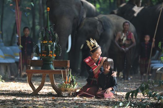 Elephant with Asian girl