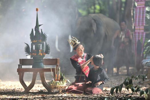 Elephant with Asian girl