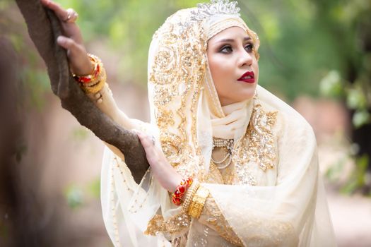 Closeup on women face in traditional dress sari