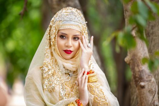 Closeup on women face in traditional dress sari