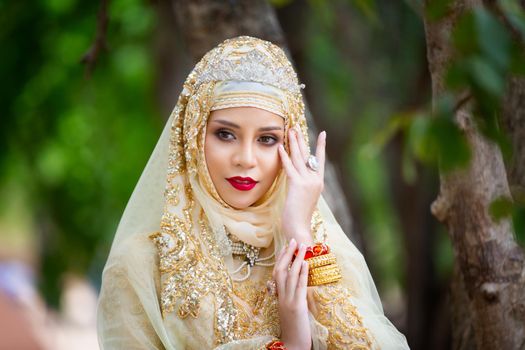 Closeup on women face in traditional dress sari