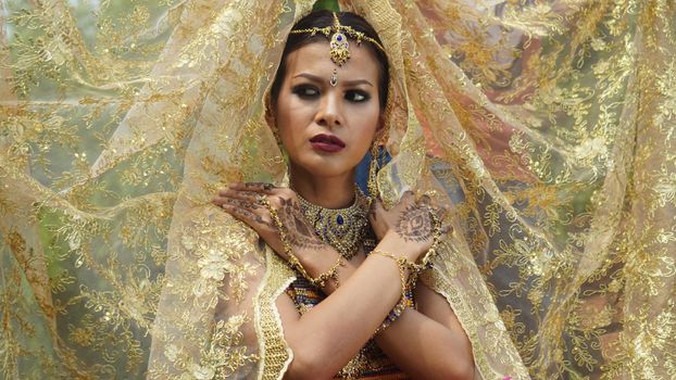 Closeup on women face in traditional dress sari