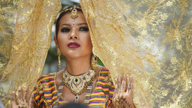 Closeup on women face in traditional dress sari