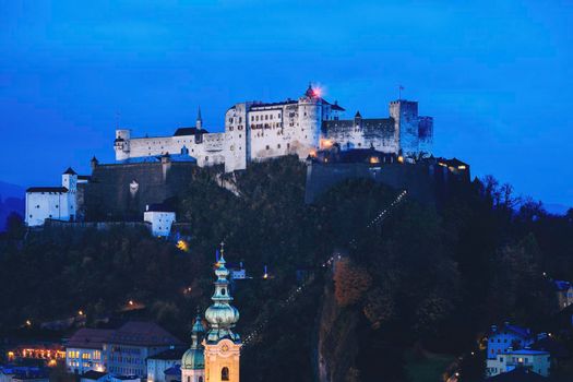 Architecture of Salzburg - the castle at evening. Salzburg, Austria.