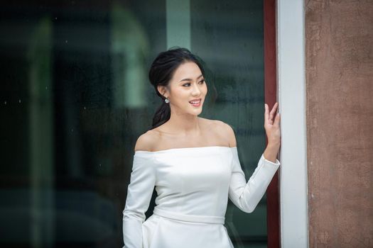 Portrait of real women with fashion hairstyle white cloth standing on street, Young millennial hipster stylish diverse women, real women, empowerment women for women's day concept