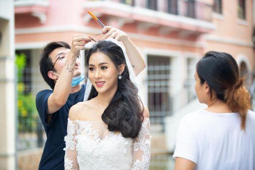 Portrait of real women with fashion hairstyle white cloth standing on street, Young millennial hipster stylish diverse women, real women, empowerment women for women's day concept