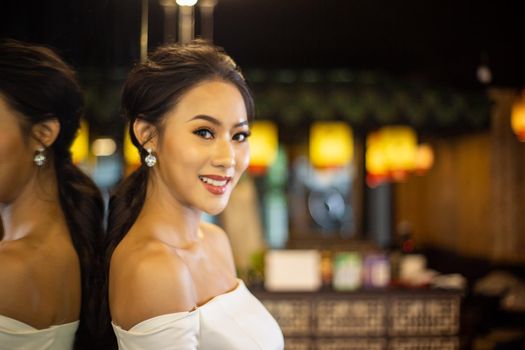 Portrait of real women with fashion hairstyle white cloth standing on street, Young millennial hipster stylish diverse women, real women, empowerment women for women's day concept