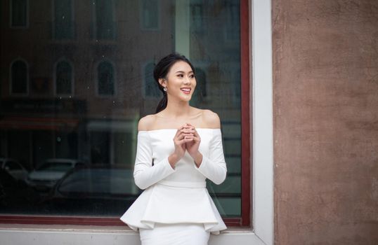 Portrait of real women with fashion hairstyle white cloth standing on street, Young millennial hipster stylish diverse women, real women, empowerment women for women's day concept