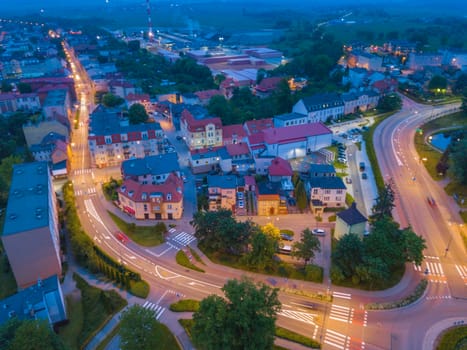 Old town of Lebork at night. Lebork, Pomerania, Poland.