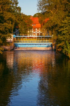 Wieprza River in Darlowo. Darlowo, West Pomerania, Poland.