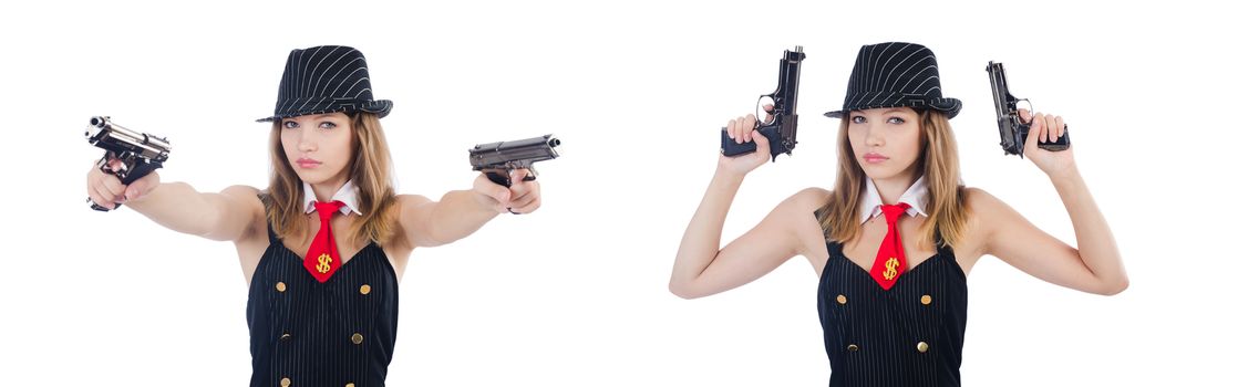 Woman gangster isolated on white